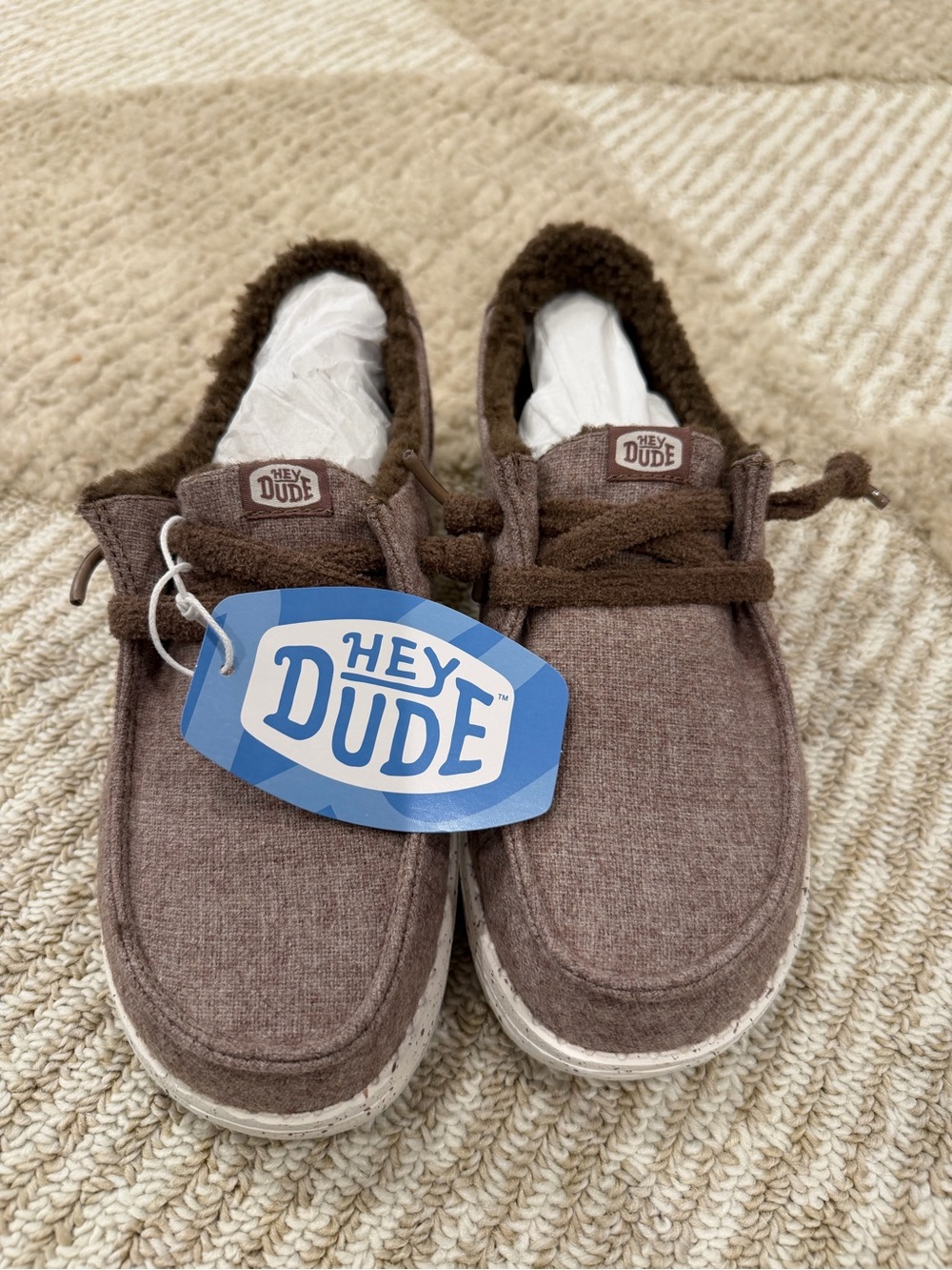 NEW Hey Dude Wendy Wool Cozy Chocolate Brown Slip-On Moccasin Shoes